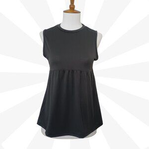 Trendy Vibes Black Round Neck Ruffle Tank Top Size S Sleeveless Stretch Pullover